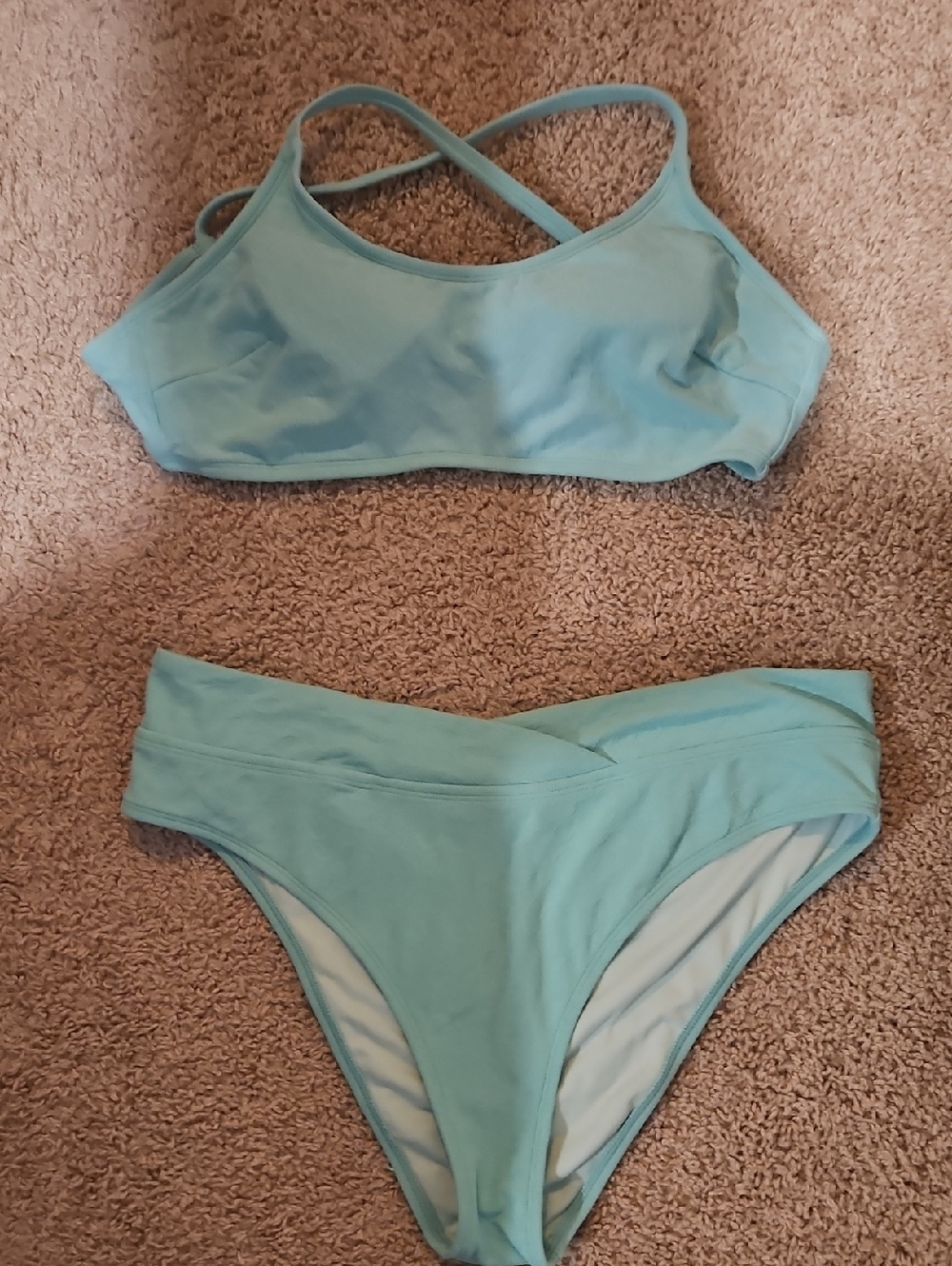 Cupshe Light Aqua Cross-Back Bikini Set